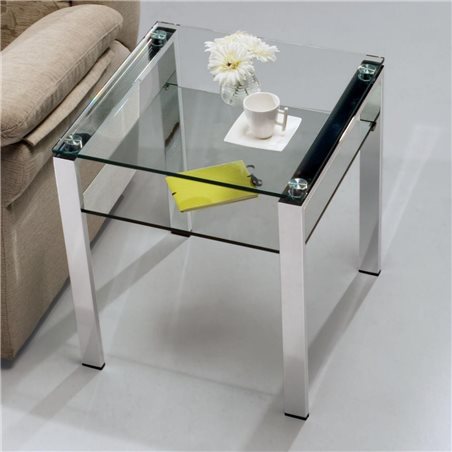 Tavolino in vetro con gambe cromate Aremi 55 cm