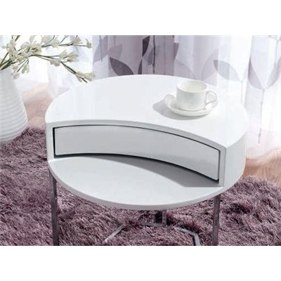 White auxiliar round table with Twist rotary drawer 50 cm