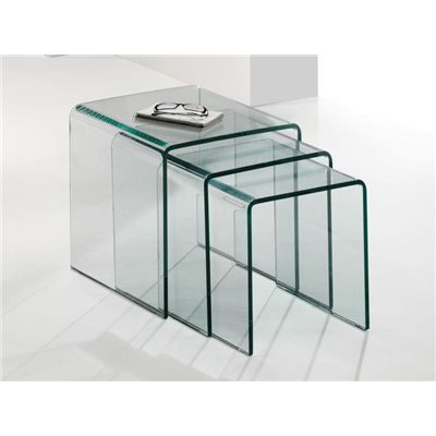 Set of 3 curved glass nest tables
