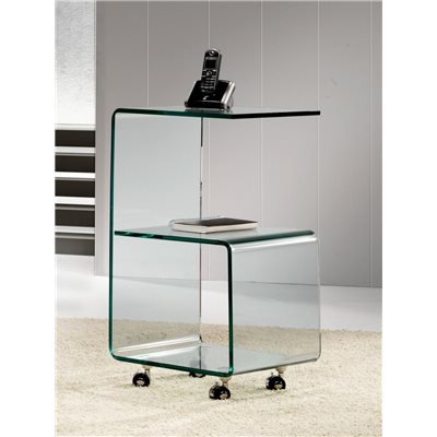 Curved glass side table with wheels 40 cm