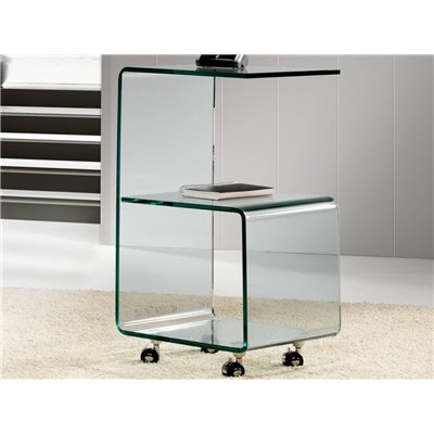 Table d'appoint en verre courbé avec roulettes 40 cm