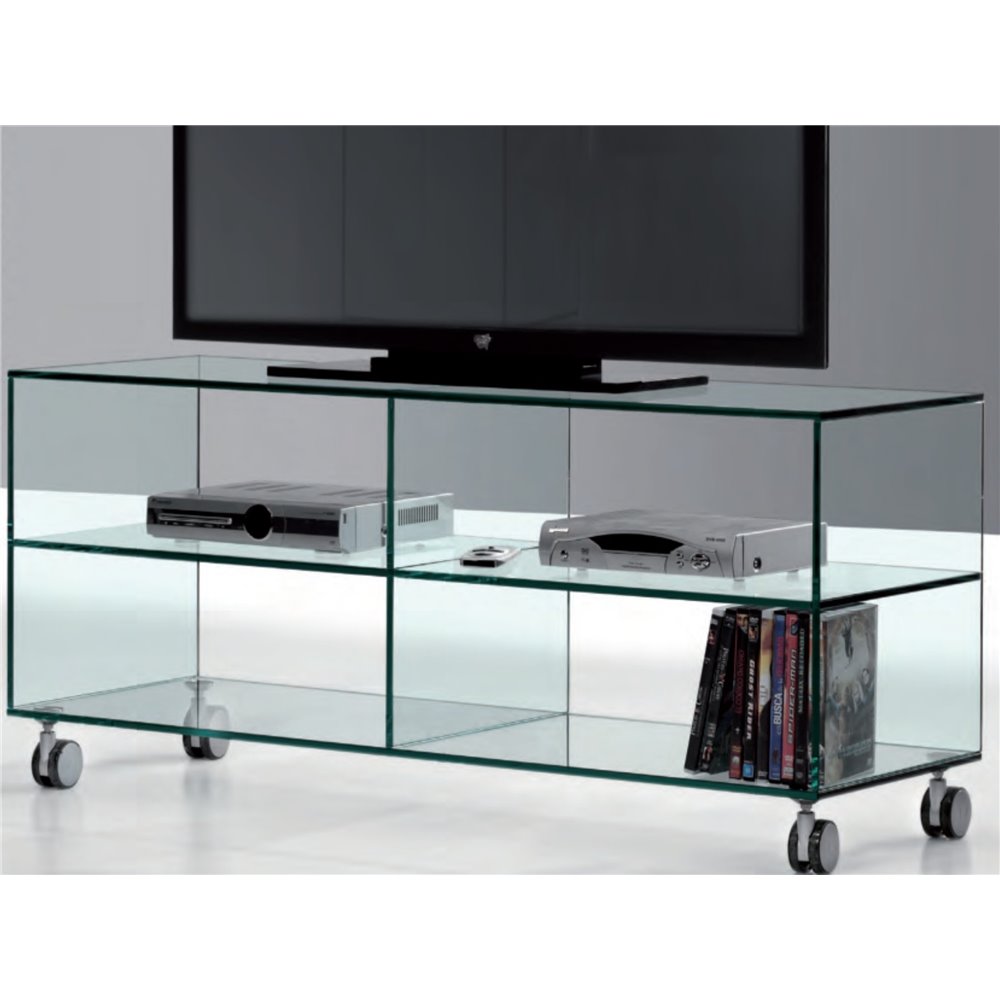 Glazen tv-tafel met Kolet wielen 125 cm
