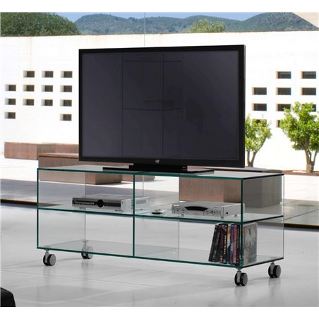 Glazen tv-tafel met Kolet wielen 125 cm