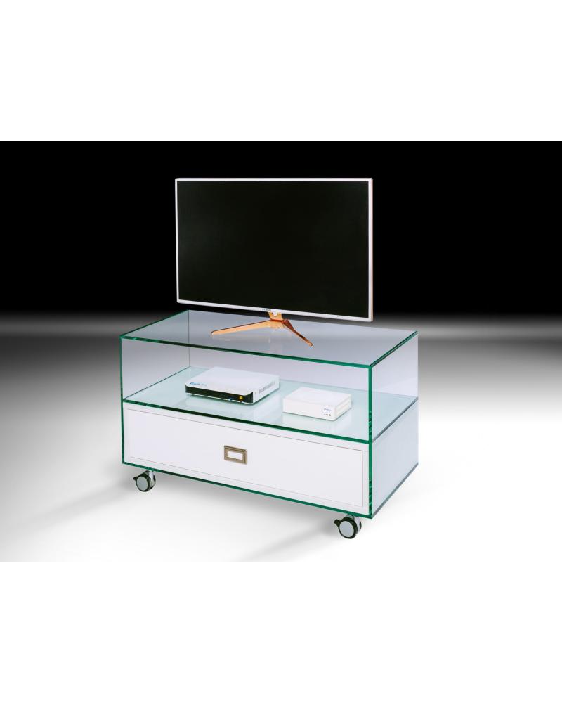 Glazen tv-meubel met lade wieltjes cm - LADE