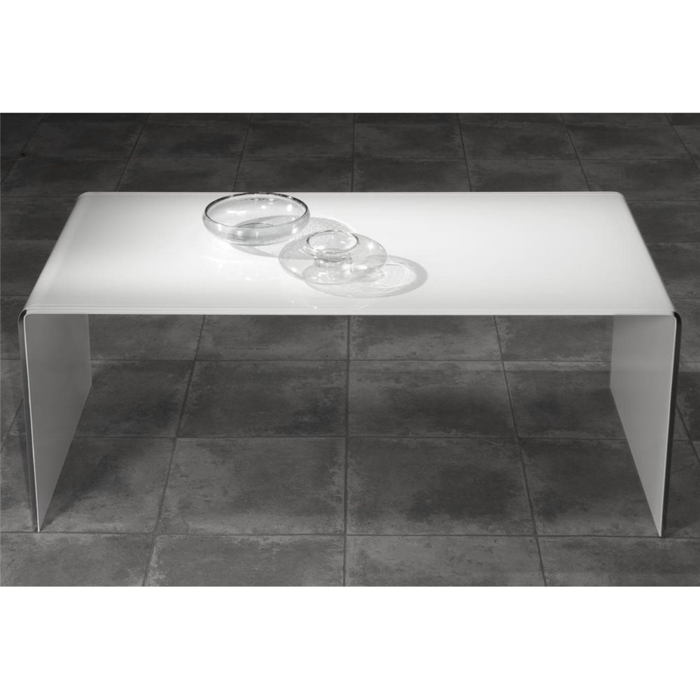 Tavolino con vetro curvo bianco Garbis 110 cm