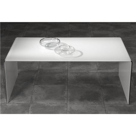 Tavolino con vetro curvo bianco Garbis 110 cm