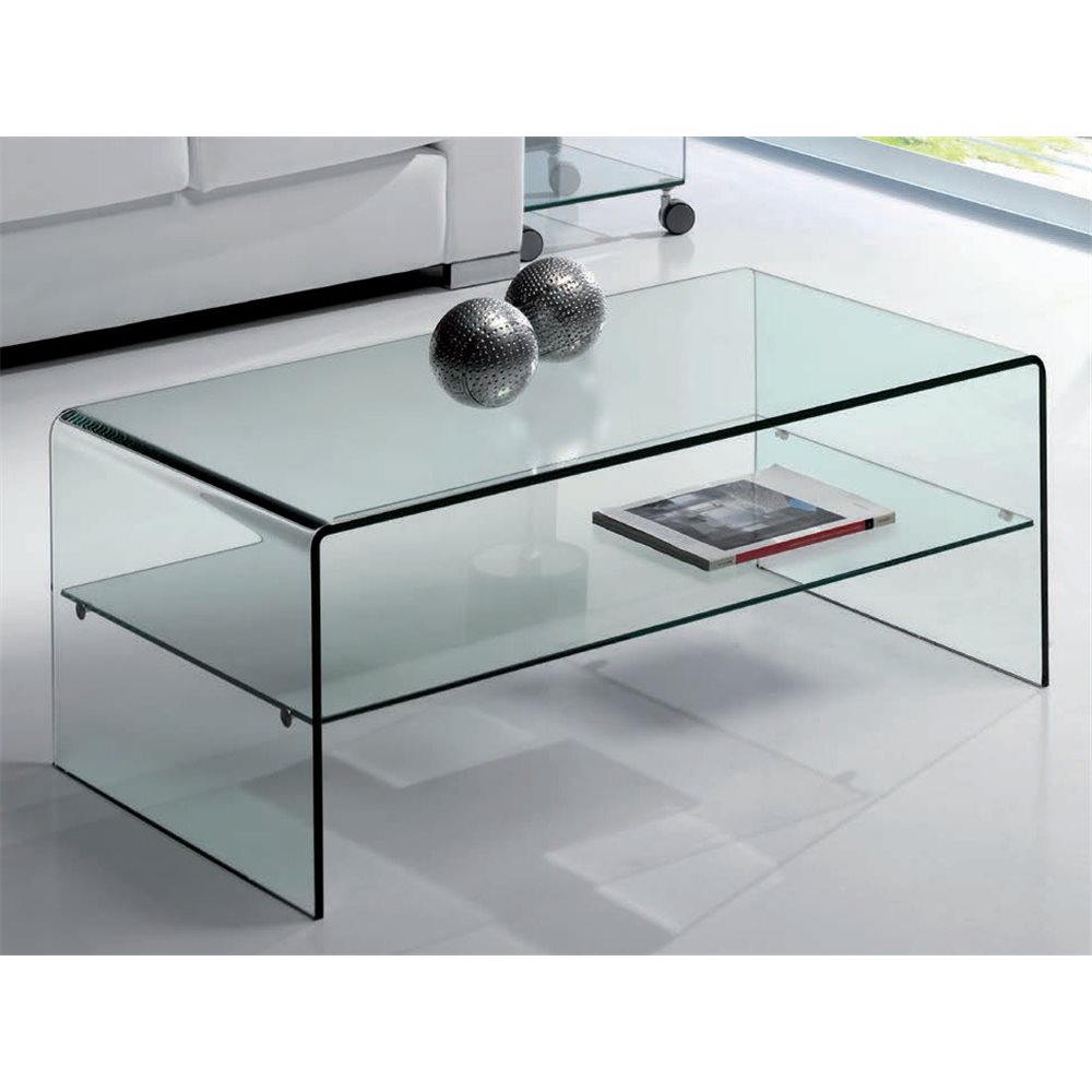 Table basse en verre courbé avec étagère Cardinia 110 cm