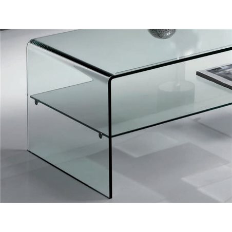 Table basse en verre courbé avec étagère Cardinia 110 cm