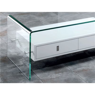 Curved glass coffee table with two drawers Darel 110 cm