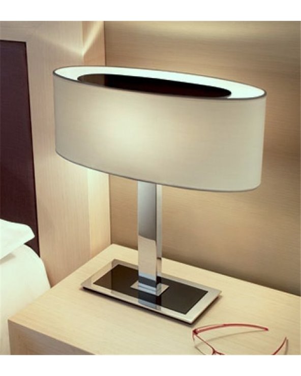 Lámpara de mesa CERES cromada y pantalla blanco