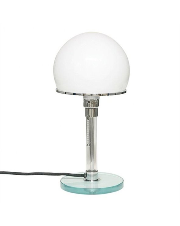Lámpara de mesa BAU con base cristal y tulipa blanca