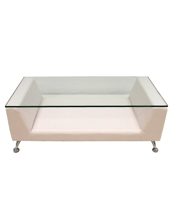 Mesa de centro con cristal KATE, blanca, 120x60 cm
