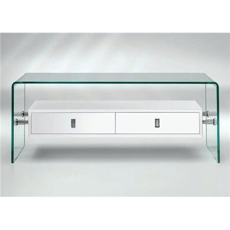 Table basse en verre courbé avec deux tiroirs Darel 110 cm