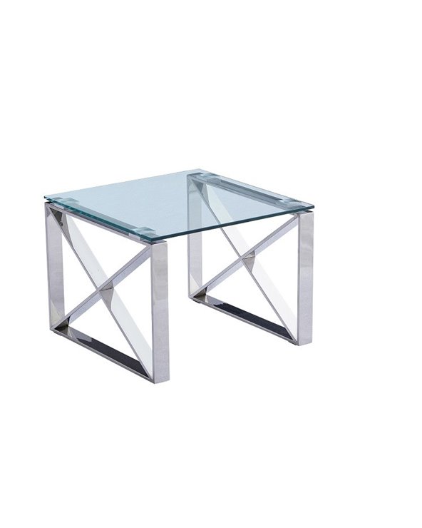 Mesa auxiliar de acero inoxidable y cristal VENUS - 55x55 cm