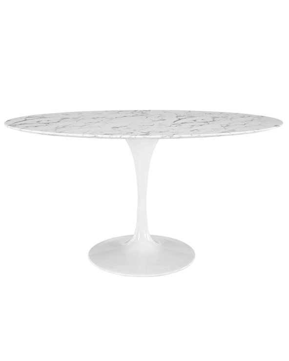 Mesa TUL, oval, fibra de vidrio, mármol blanco 160x90 cms