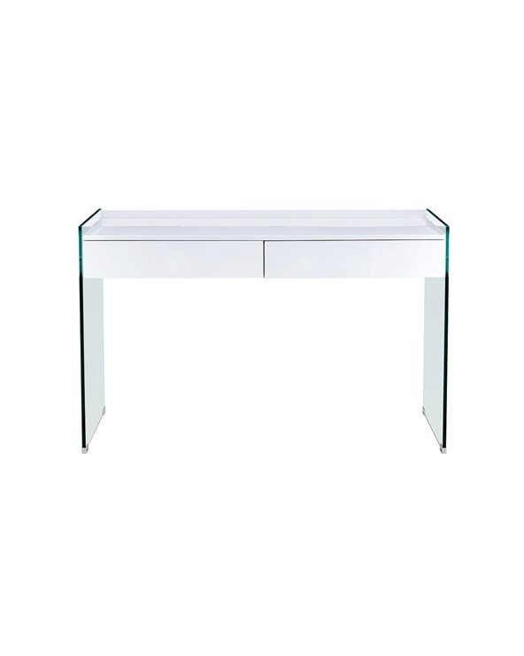 Mesa Escritorio de cristal con cajonera lacada blanca LIMOGES - 120 x 60 cm