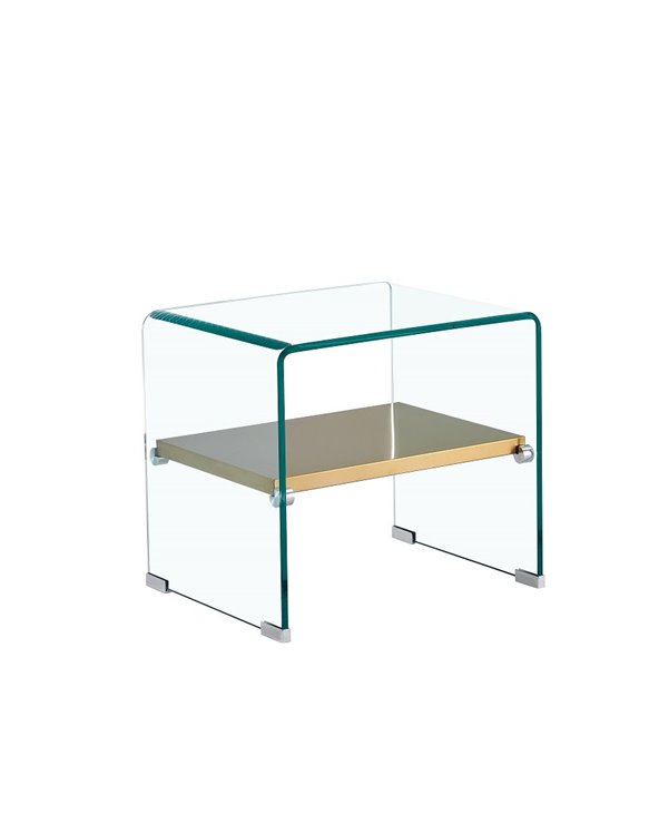 Mesa auxiliar de cristal con estante POITIERS - 50x40 cm