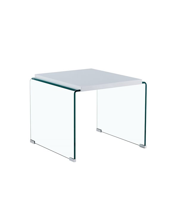 Mesa auxiliar de cristal y madera lacada blanca ARISTON - 60 x 63 cm