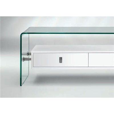 Table basse en verre courbé avec deux tiroirs Darel 110 cm