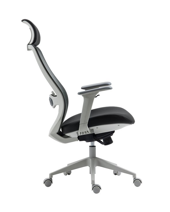 Sillón de oficina ARANJUEZ, alto, gris, ergonómico, multifunción, malla y asiento negro