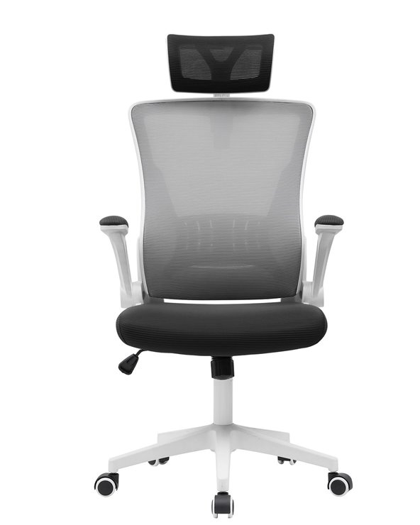 Sillón de oficina LAURO, alto, blanco, malla gris, asiento negro