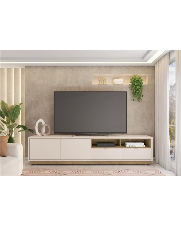 Mueble TV ISIS, blanco roto y miel, 218 cms.