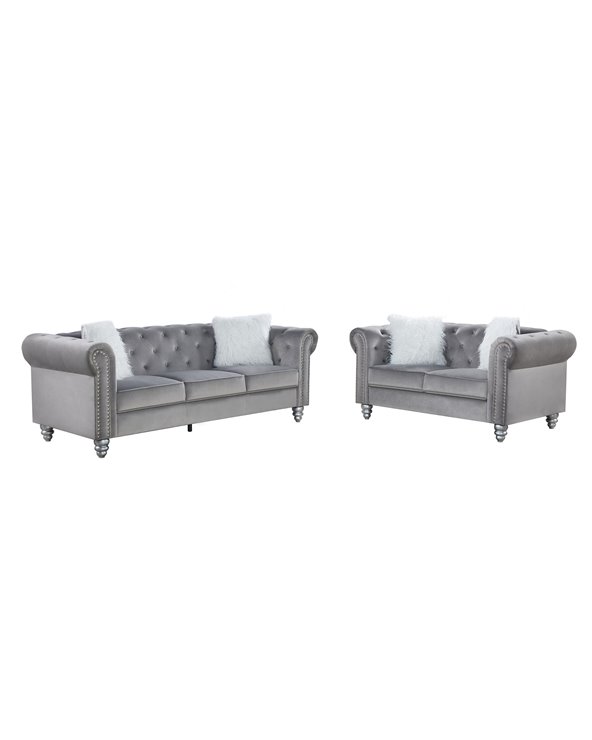 Set Sofás CHESTER STYLE, 3 + 2 plazas, tapizado velvet gris 27