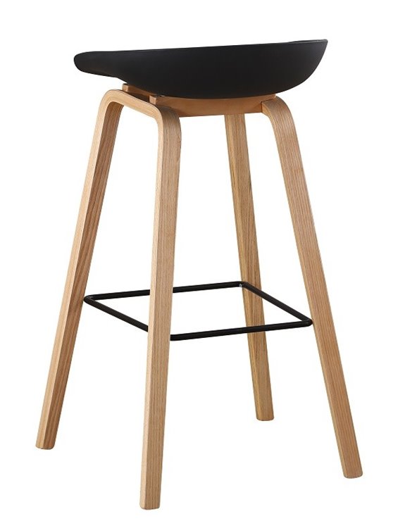 Taburete AWAK (TO), madera curvada, asiento polipropileno negro