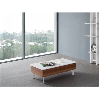 Coffee table with white sliding lid and walnut structure Binda 100 cm