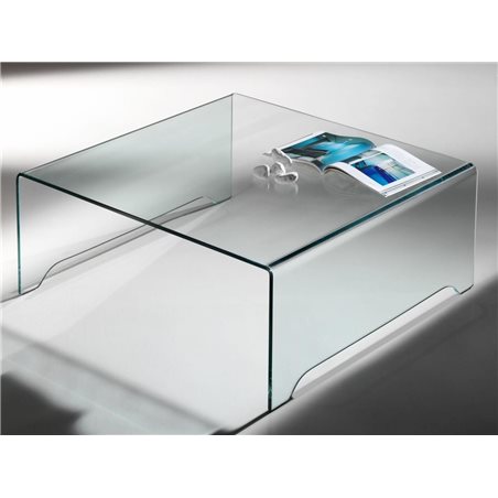 Table basse en verre courbe transparente Amarina 100 cm