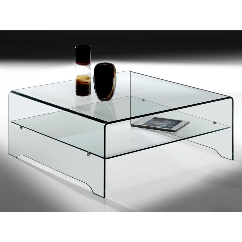 Tavolino 60x60 cm in vetro trasparente con ripiano - City