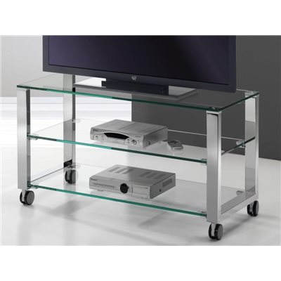 Crystal TV table with chrome legs Aremi 95 cm