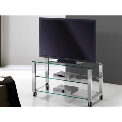 Mesa de TV de cristal com pernas cromadas Aremi 95 cm