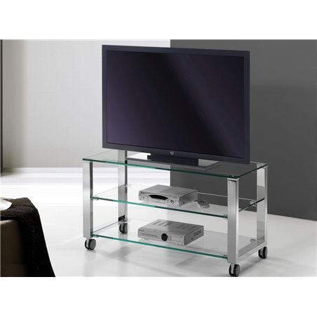 Crystal TV Tisch mit Chrom Beine Aremi 95 cm